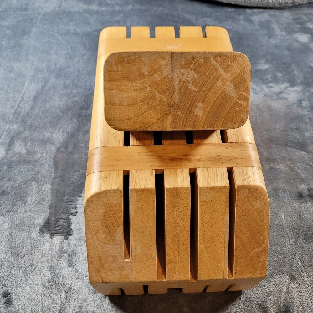 Universal Wooden Knife Block Multi Slot Cutlery Organizer Natural Wood Finish
